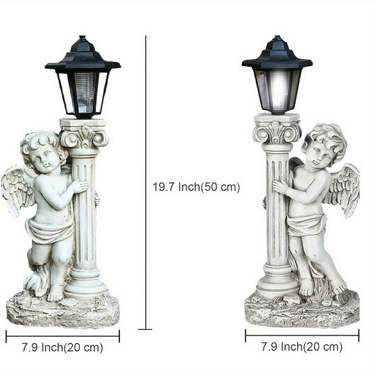 2 Pcs Angel Statue with Solar Lights, Outdoor Solar Cherub Garden Statue with Roma Pillar for Garden Lawn Deocr